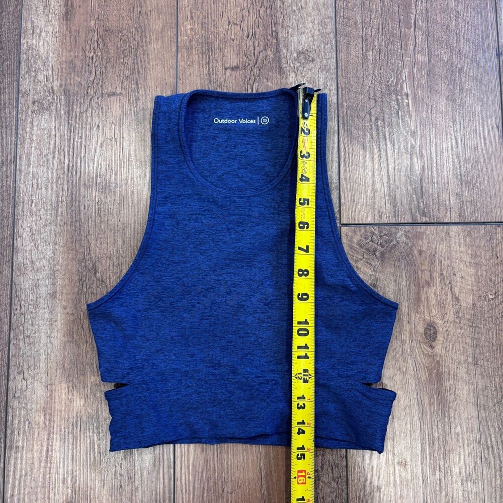 OUTDOOR VOICES Blue Slashback Crop Top Sports Bra Size XS Athletic Gym Workout - Picture 7 of 7
